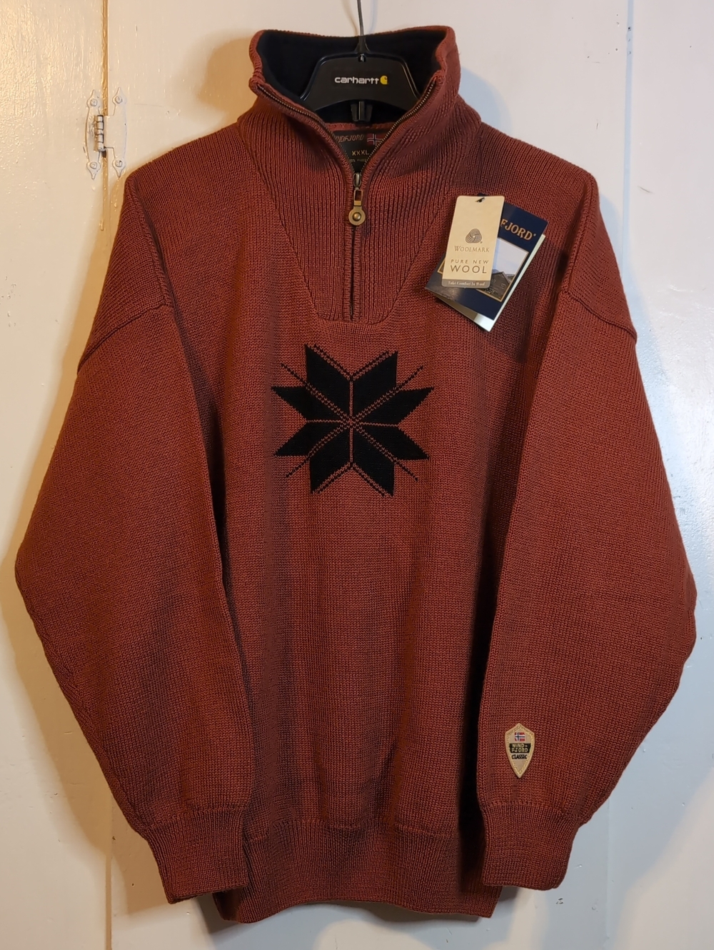Windfjord Norway Wool 1/4 Zip Brown Knit Sweater mens XXXL
